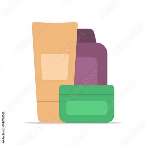 Set of cream jars icons. Cosmetics, body care. Colored silhouette. Front and side view. Vector simple flat graphic illustration. Isolated object on a white background.