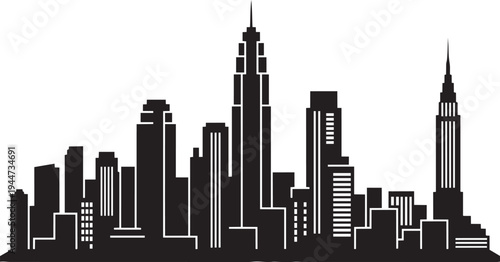 City skyline silhouette vector illustration of an urban landscape with skyscrapers