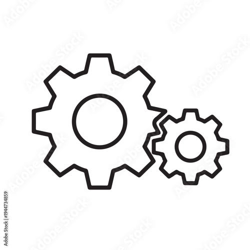 Interlocking mechanical gears icon representing industrial engineering synergy and technical system integration in minimalist outline