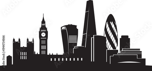 London city skyline silhouette vector illustration. Famous landmarks architecture.