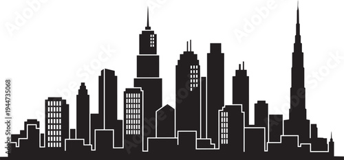 Urban city skyline silhouette vector graphic
