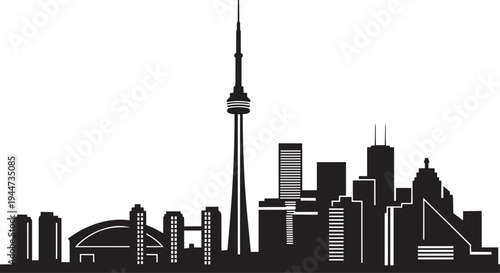 Toronto City Skyline Silhouette with Iconic Tower and Domed Stadium Vector Graphic