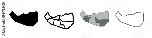 Set of Somaliland map icons in various styles including solid black, bold outline, regional divisions, and thin stroke for geographic design