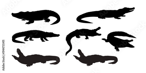 Crocodile Silhouette Collection Reptile Animal Vector Set