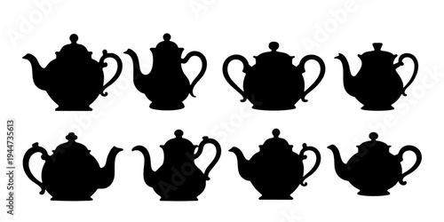 Vintage Teapot Silhouette Collection Kitchen Vector Set