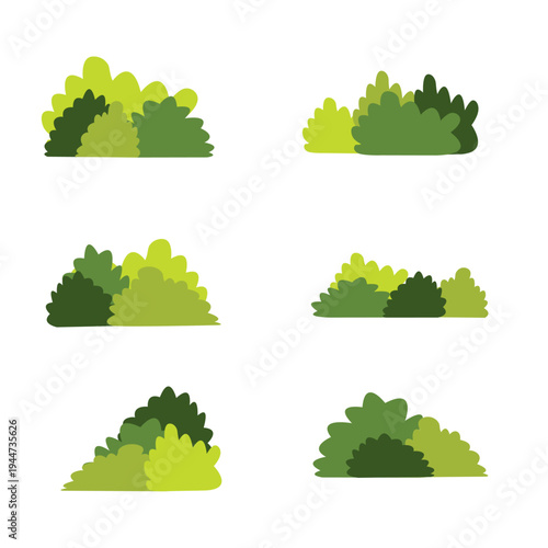 Green Bush and Shrub Plants Landscape Vector Set