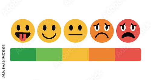 Color feedback scale with five emoticons from happy to angry and colored bars