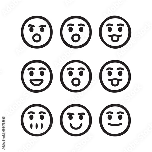 Tongue out and winking emoticons set of playful facial expressions vector line art icons for design