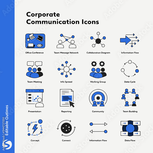 Corporate communication icons set for business presentation and team collaboration