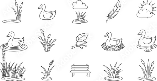 Collection of simple line art icons representing nature and wildlife elements