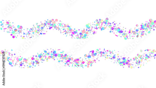 Unicorn Confetti. Purple Glitch Tinsel And Blue Disco Glitter. Abstract Birthday Background On White. Sparkling Particles With A Light Glare And Rainbow Foil. Pink Unicorn Confetti