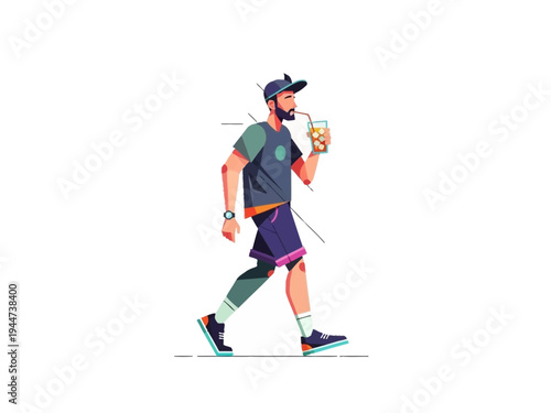 Man in Casual Attire Enjoying a Refreshing Beverage Outdoors.