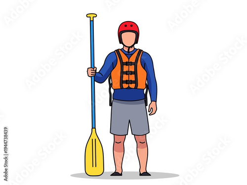 Man in Rafting Gear Holding Paddle Ready for Adventure.
