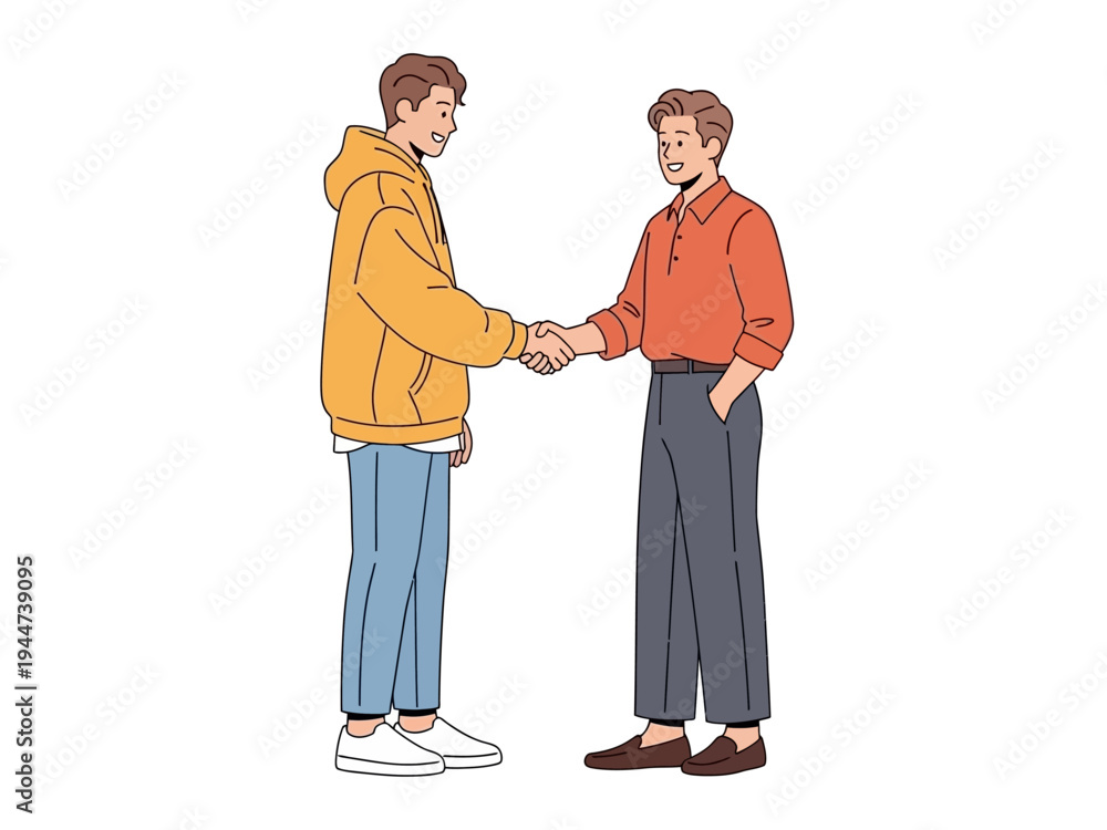 Fototapeta premium Two men shaking hands in a friendly gesture.