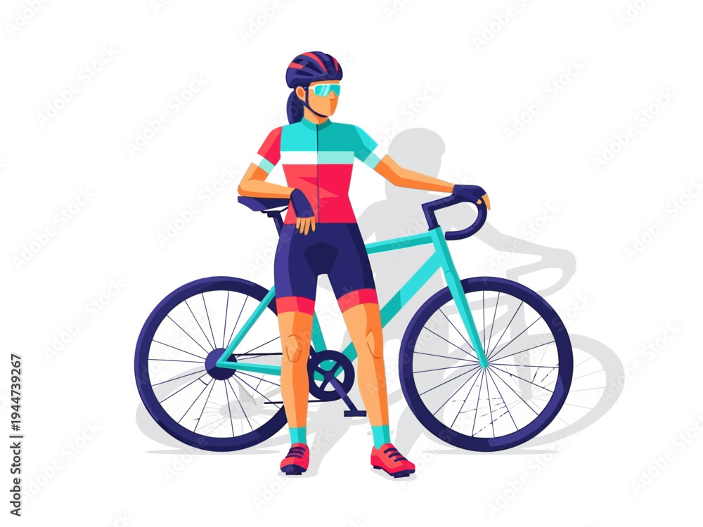 Fototapeta premium Woman Cyclist Standing With Bicycle Ready For Race.