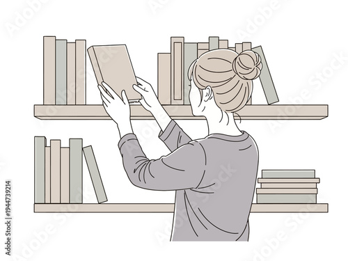 Woman choosing a book from a bookshelf.