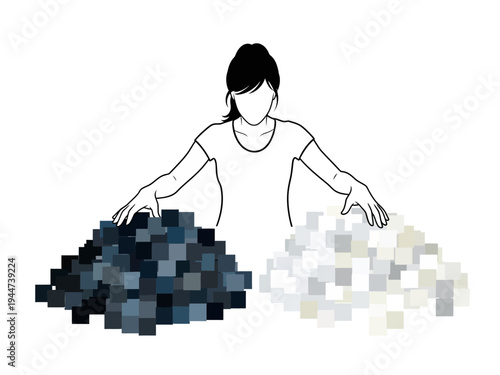 Woman choosing between dark and light cubes.