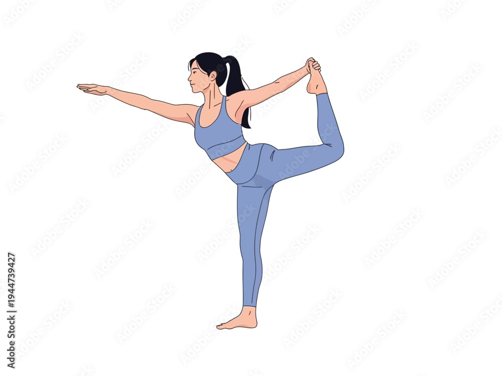 Obraz premium Woman performing yoga dancer pose with focus and balance.