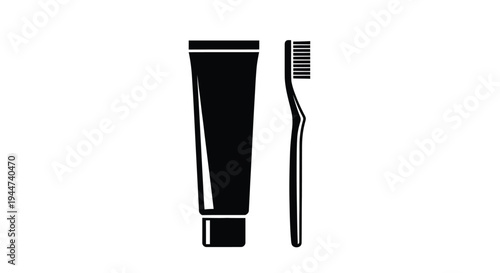 Toothpaste and toothbrush graphic a simple black design silhouette