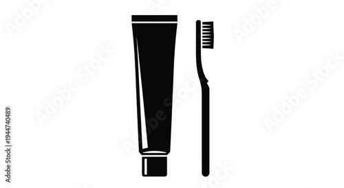 Toothpaste and toothbrush depicted as a stark black silhouette