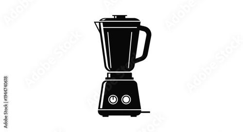 A sleek black blender shown in a striking graphic silhouette