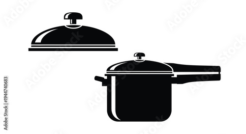 Black cookware set illustration featuring a pot and lid silhouette