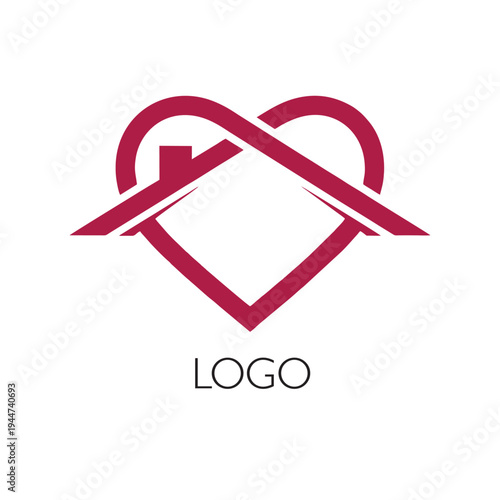 Real Estate Heart Logo - Minimalist House Roof and Heart Silhouette for Home Care, Family Housing, and Property Protection