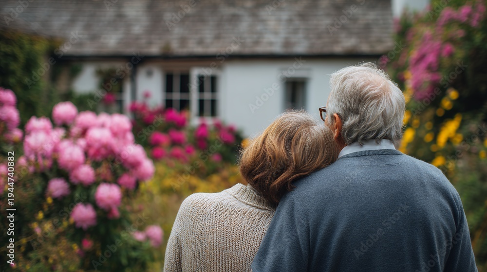Fototapeta premium elderly couple standing together in garden