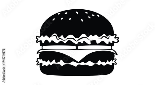 A striking black silhouette of a classic cheeseburger illustration