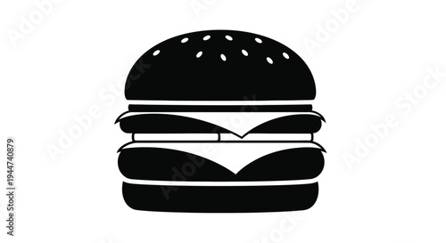 A simple black silhouette of a classic cheeseburger design silhouette