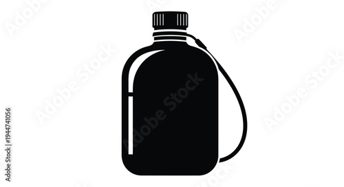 Black plastic canteen with a carrying strap a stark silhouette