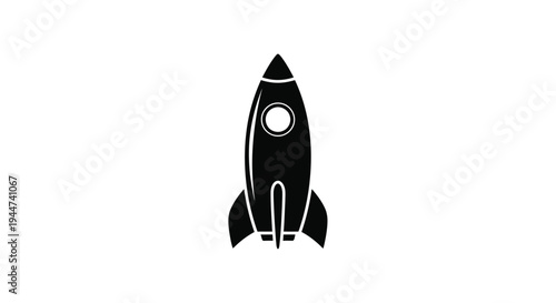 A simple black rocket design against a white background silhouette