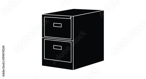 Black filing cabinet with two drawers a stark graphic silhouette