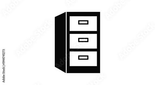 Black filing cabinet with three drawers a stark graphic silhouette