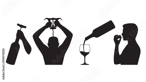 Vector Illustration Of Silhouette Of People Enjoying Wine For Advertising And Marketing