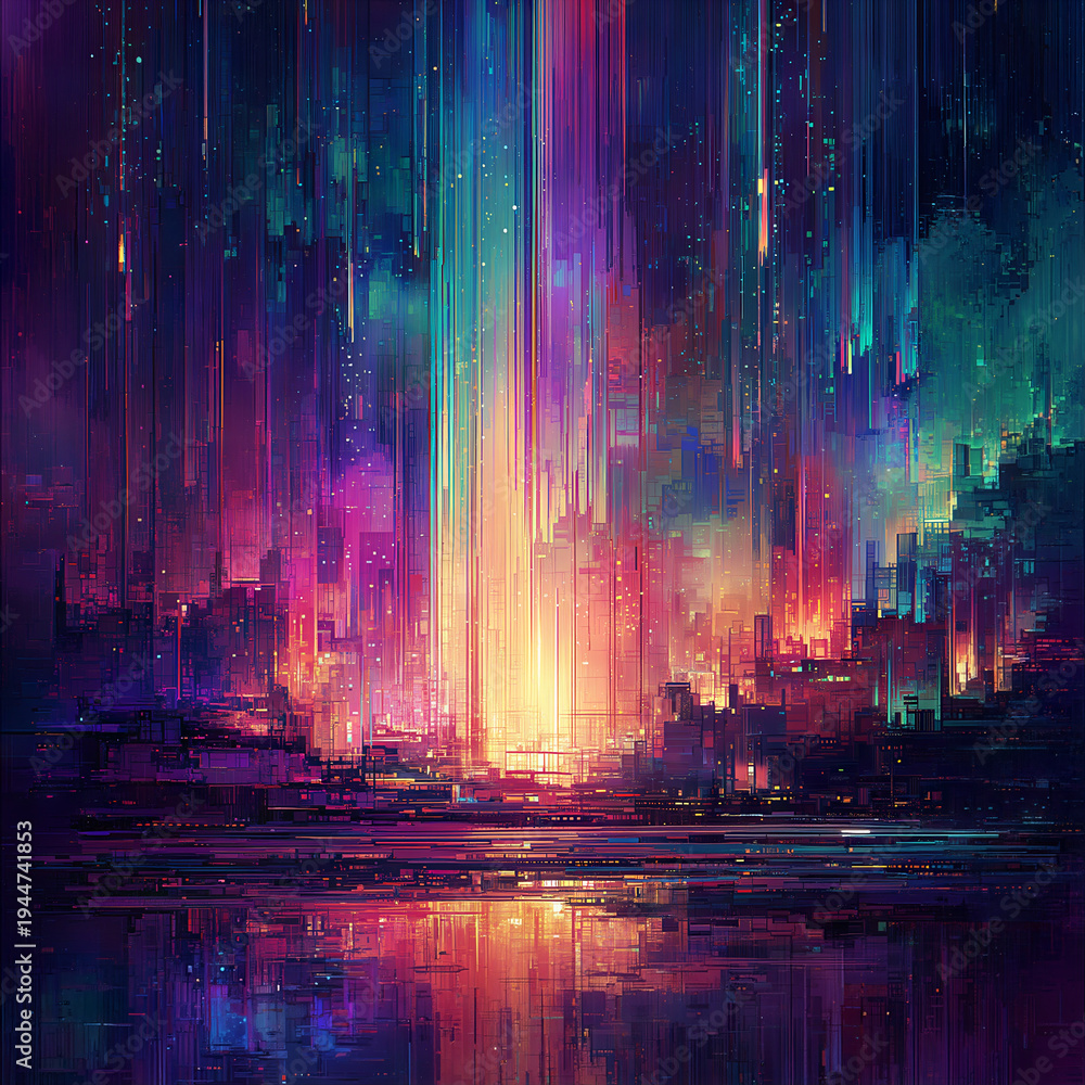 Fototapeta premium The Glitch City at Dawn. Generative AI
