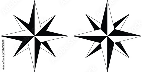 Compass rose navigation symbol vector, compass star with direction marks for orientation and nautical navigation design.