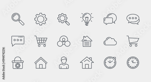 Set of Simple Line Icons Representing Various Concepts.