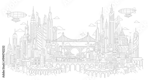 Futuristic Cityscape with Skyscrapers and Architecture.