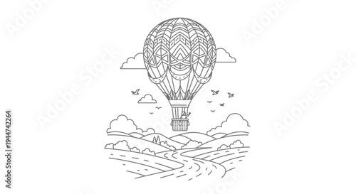 Hot Air Balloon Illustration Sketch Artwork.