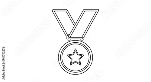 Simple Line Drawing of Medal with Star.
