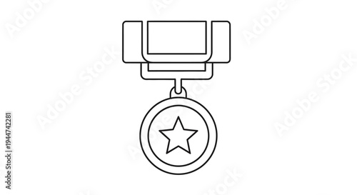 Black and White Medal Icon Illustration.