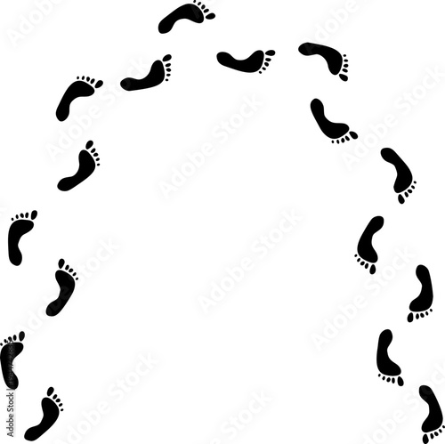 Bare foot track outline, human footprint trail wave path set on white background. Minimalist walking person steps, bare foot track design, simple body part shape. Footprint line art kit