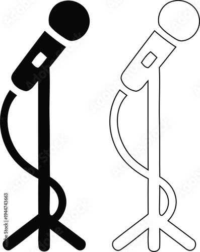 And outline microphone icons on white microphone, mic, audio, sound, music, recording