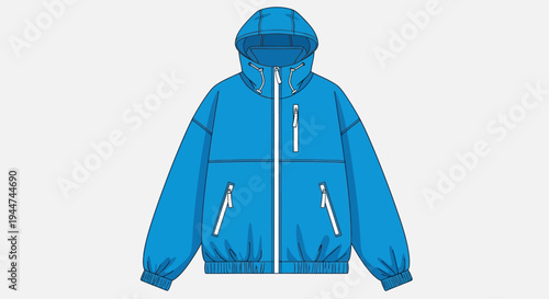 Blue hooded technical windbreaker jacket fashion design template isolated on grey