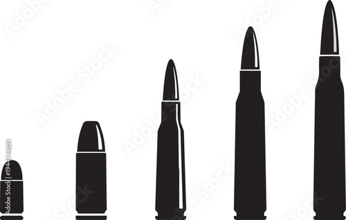 Ammunition bullets concept showing various calibers and sizes