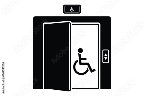 Wheelchair accessible elevator icon and sign, modern style