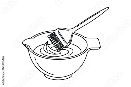 Hair dye bowl and brush icon: black and white vector