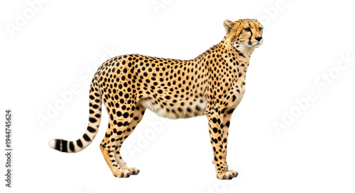 Obraz na plátně Elegant cheetah standing isolated PNG on transparent background, wild cat with s