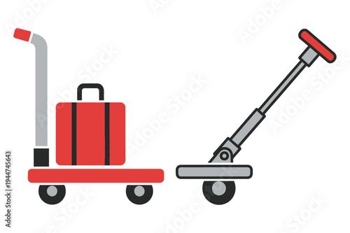 Luggage cart and trolley with suitcase icons